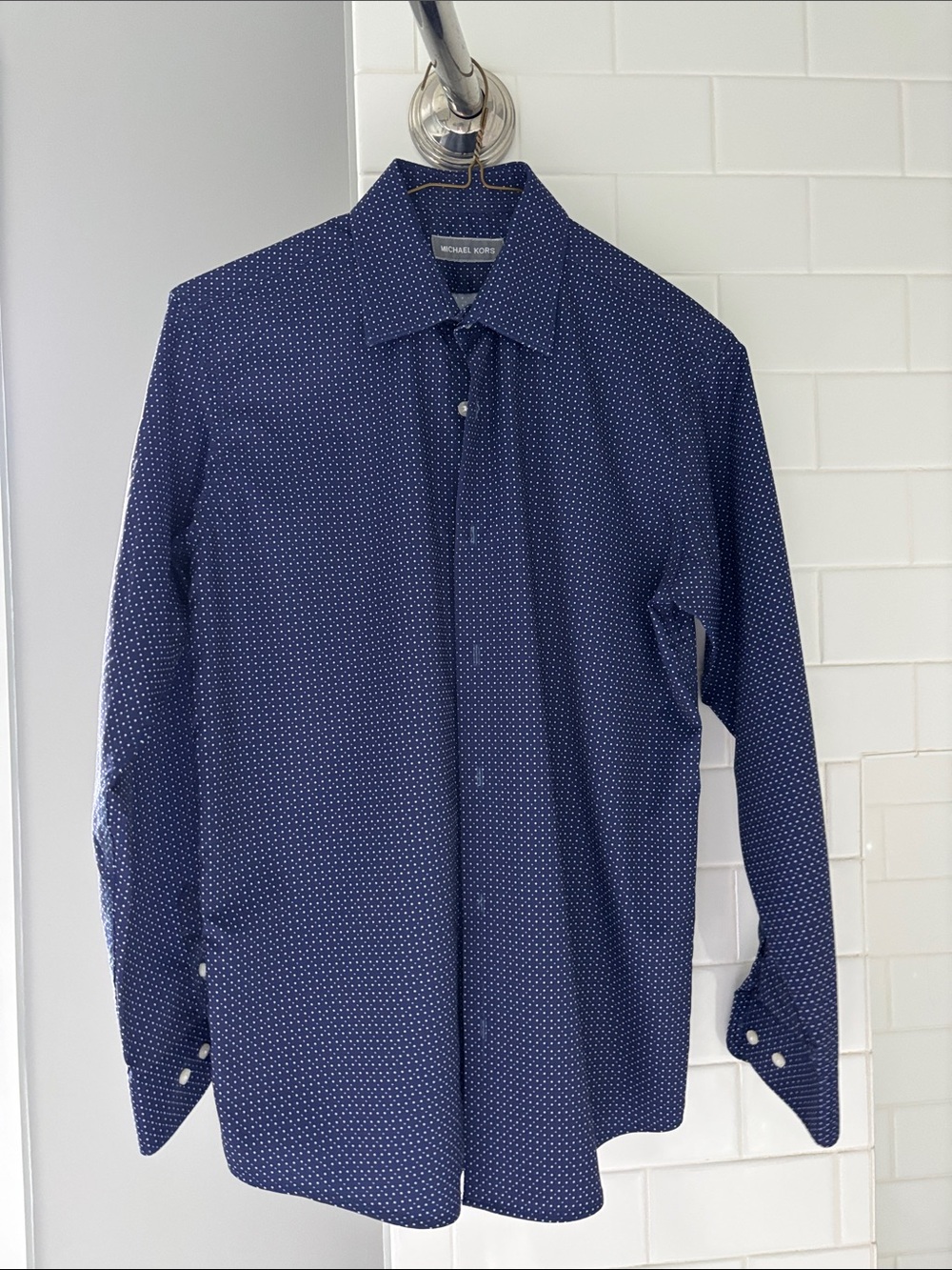Michael Kors Boy’s Navy Blue Microdot Dress Shirt